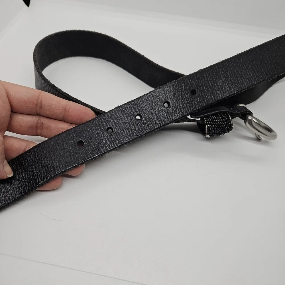J. Crew black leather belt with silver tone buckle and beaded detail S/M - Picture 7 of 7